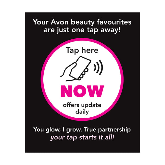 Avon Tap sign design with textual content with NFC